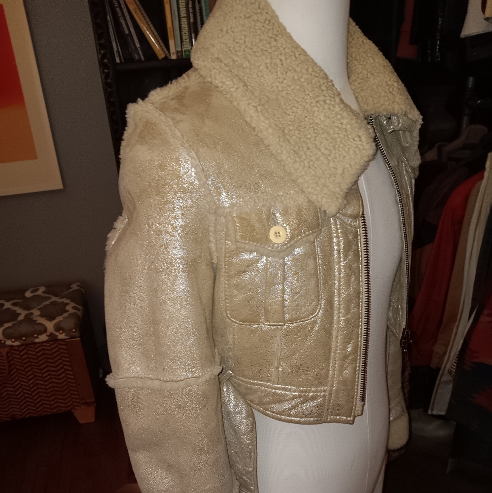 Shearling Jacket,Cropped Motorcycle Style Jacket. - image 2